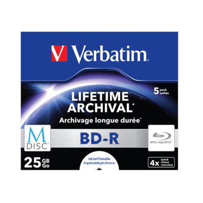 Verbatim M-Disc Lifetime Archival BD-R 25GB 4x Full Face Printable Jewel Case 10mm - 43823