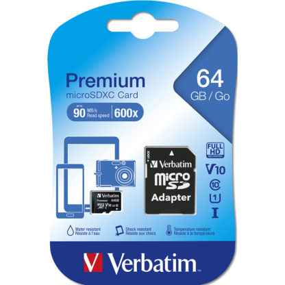 Verbatim Premium microSDXC with adapter 64GB Class 10/UHS-I – 44084