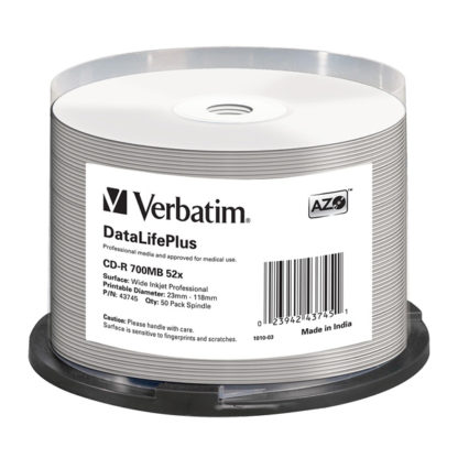 Verbatim AZO CD-R 700MB 52x Full Face Printable Cakebox 50 – 43745