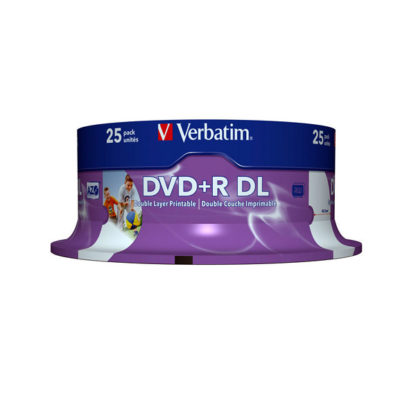 Verbatim DVD+R DL 8.5GB 8x Full Face Printable Cakebox 25 - 43667