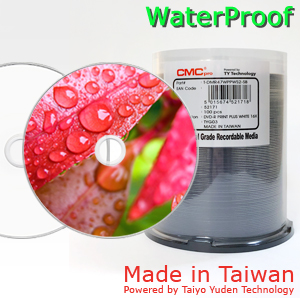 CMC Pro DVD-R 4.7GB 16x WaterProof Full Face Printable Cakebox 100 Taiwan Made Powered by Taiyo Yuden Technology