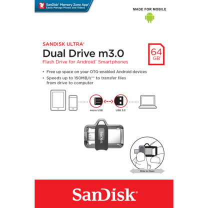 SanDisk Ultra Dual m3.0 (OTG) USB 3.0 Drive 64GB | SDDD3-064G-G46