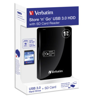Verbatim Store'n'Go USB 3.0 Portable Hard Drive 1TB Black with SD Card Reader | 53421