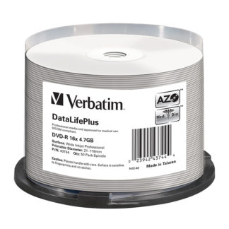 Verbatim DataLifePlus DVD-R 4.7GB 16x Full Face Printable Cakebox 50 - 43744