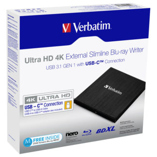 Verbatim Ultra HD 4K External Slimline USB 3.1 Blu-ray Writer | 43888