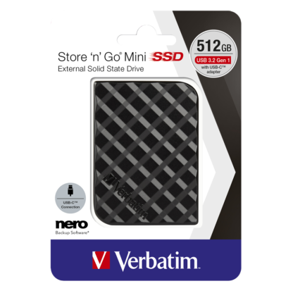 Verbatim Store'n'Go Mini USB 3.2 Εξωτερικός Σκληρός Δίσκος SSD 512GB Μαύρο | 53236
