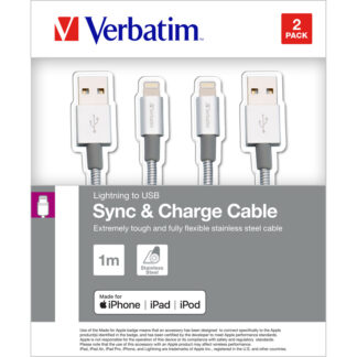 Verbatim Lightning Sync & Charge Cable 100cm Silver PK2 | 48872