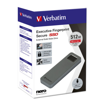 Verbatim Executive Fingerprint Secure USB 3.2 Εξωτερικός Σκληρός Δίσκος SSD 512GB | 53656