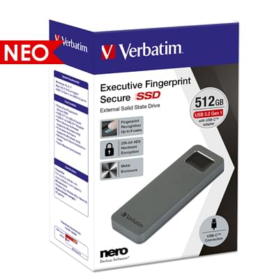 Verbatim Executive Fingerprint Secure USB 3.2 Εξωτερικός Σκληρός Δίσκος SSD 512GB | 53656