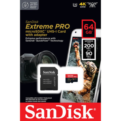 SanDisk Extreme PRO microSDXC with adapter 64GB V30 A2 | SDSQXCU-064G-GN6MA