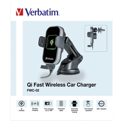Verbatim Qi Fast Wireless Car Charger με Αυτόματα Ρυθμιζόμενα Άγκιστρα FWC-02 | 49553