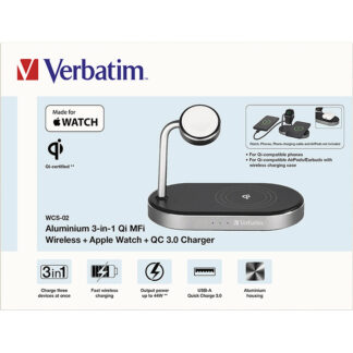 Verbatim Aluminium 3-σε-1 Qi MFi Wireless + Apple Watch + QC 3.0 Ασύρματος Φορτιστής 44W WCS-02 | 49556
