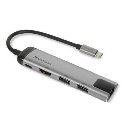Verbatim USB-C Multiport Hub (1 x USB-C, 2 x USB 3.0, 1 x HDMI 4K, 1 x Gigabit Ethernet) | 49141